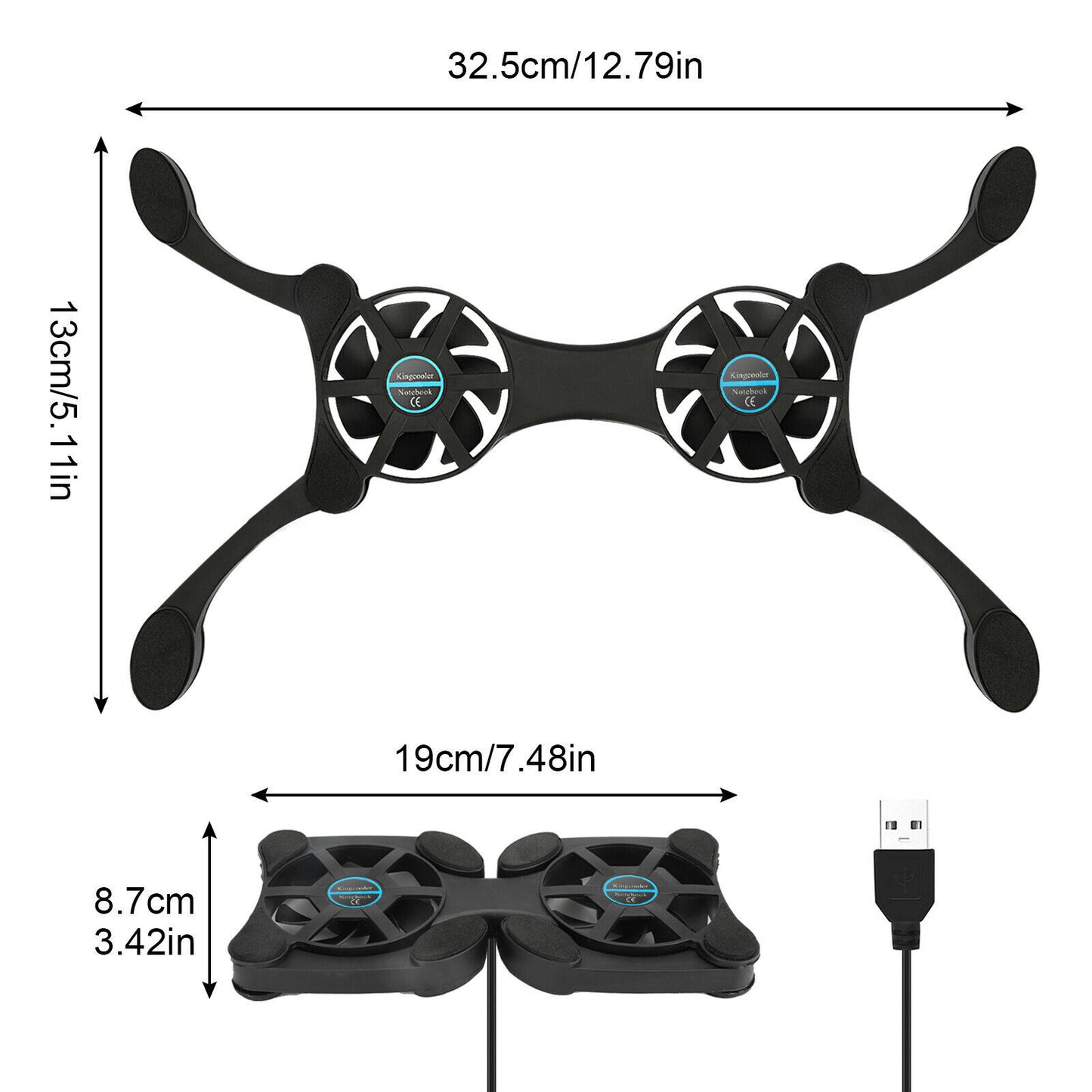 Dual USB Cooling Fan Pad Foldable Slim Fans Cooler Stand for Laptop Notebook Lot