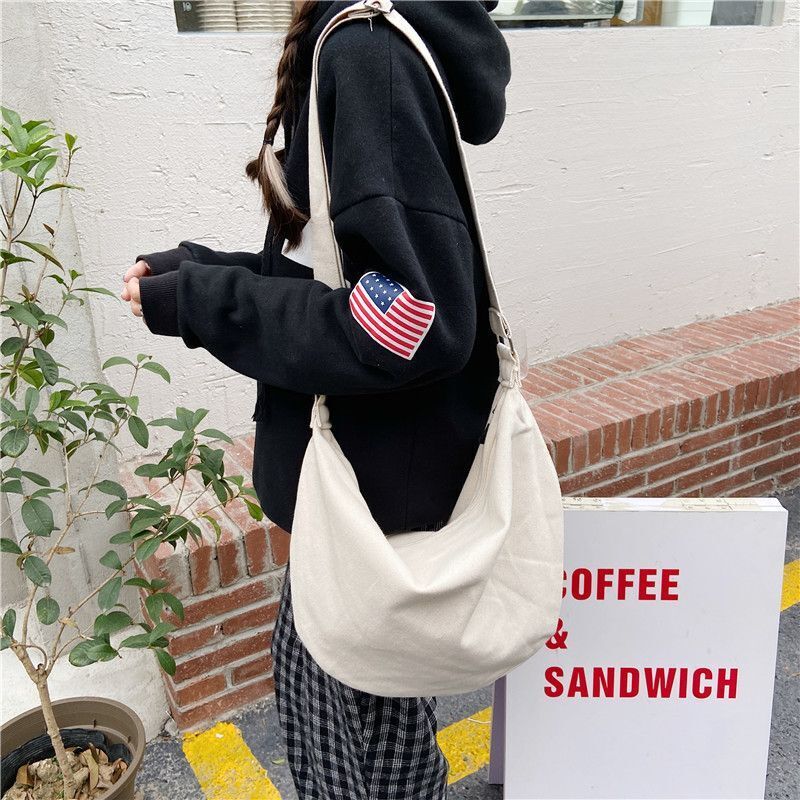 Canvas Messenger Bag Large Shoulder Purse Zipper Cotton Crossbody Pouch 45*19 CM