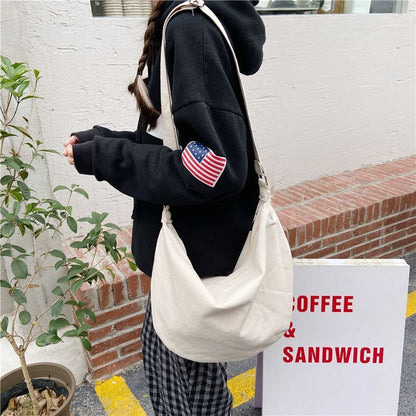 Canvas Messenger Bag Large Shoulder Purse Zipper Cotton Crossbody Pouch 45*19 CM