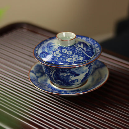 antique style gaiwan Jingdezhen craft porcelain tureen crackle glaze Sancai bowl