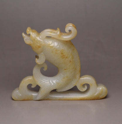Chinese Natural Hetian Jade Hand Carving Animal Statue Unique Wonderful Art Rare