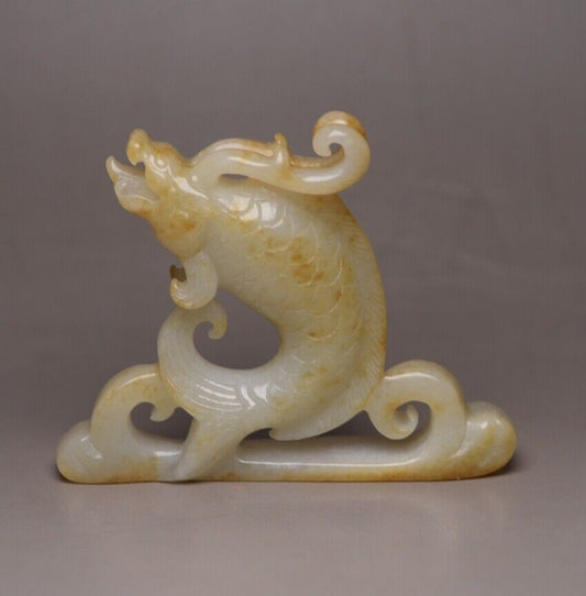 Chinese Natural Hetian Jade Hand Carving Animal Statue Unique Wonderful Art Rare