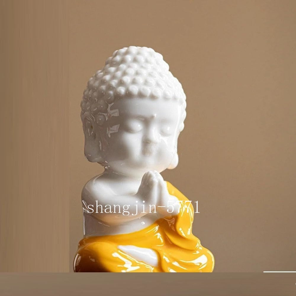 11.2cm New White Porcelain Creative Small Buddha Statue Office Desktop Zen