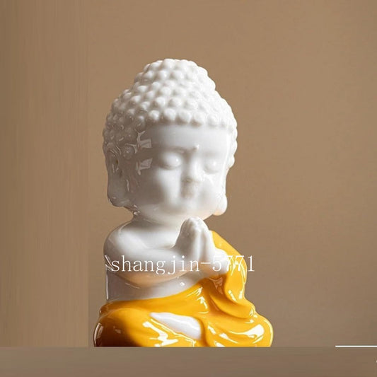 11.2cm New White Porcelain Creative Small Buddha Statue Office Desktop Zen