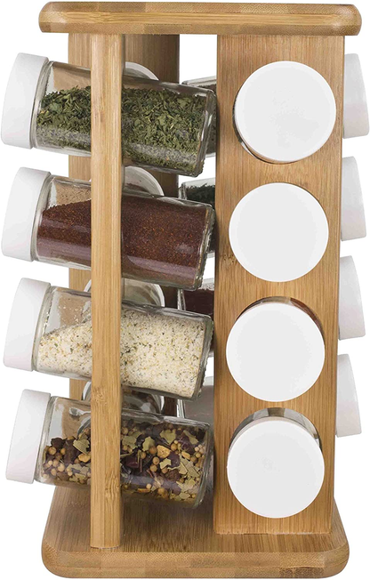 Wooden Revolving Spice Rack Bamboo Organizer Storage Kitchen Decoration 16 Slots