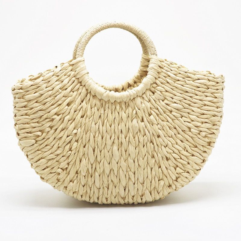 Handmade Bag Beach Weaving Paper Straw Bag Wrapped Beach Bag Moon Shaped Bag 1PC