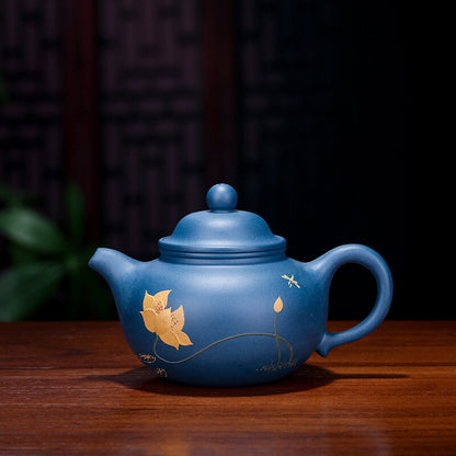 China Yixing Zisha Pottery Celeste Clay Handmade 250cc Lotus Teapot