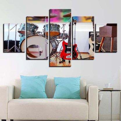 Music Instrument Drum Guitar Set Canvas Prints Painting Wall Art Home Decor 5PCS