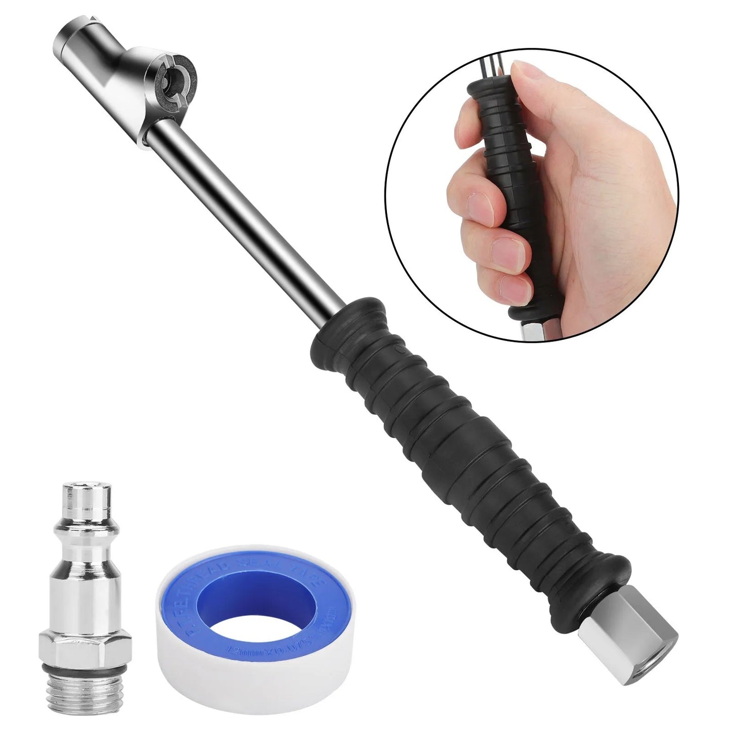 Dual Head Air Chuck 1/4" FNPT Straight Foot Lock On Truck RV Tire Inflate Chuck