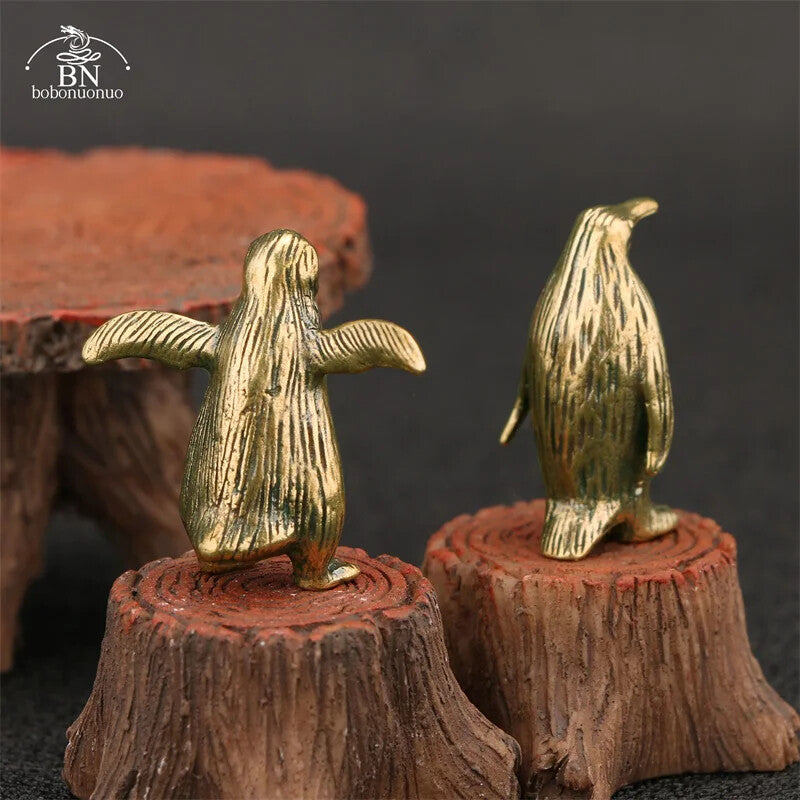 Brass Antarctic Penguin Small Statue Desk Ornament Tea Pet Paperweight Crafts