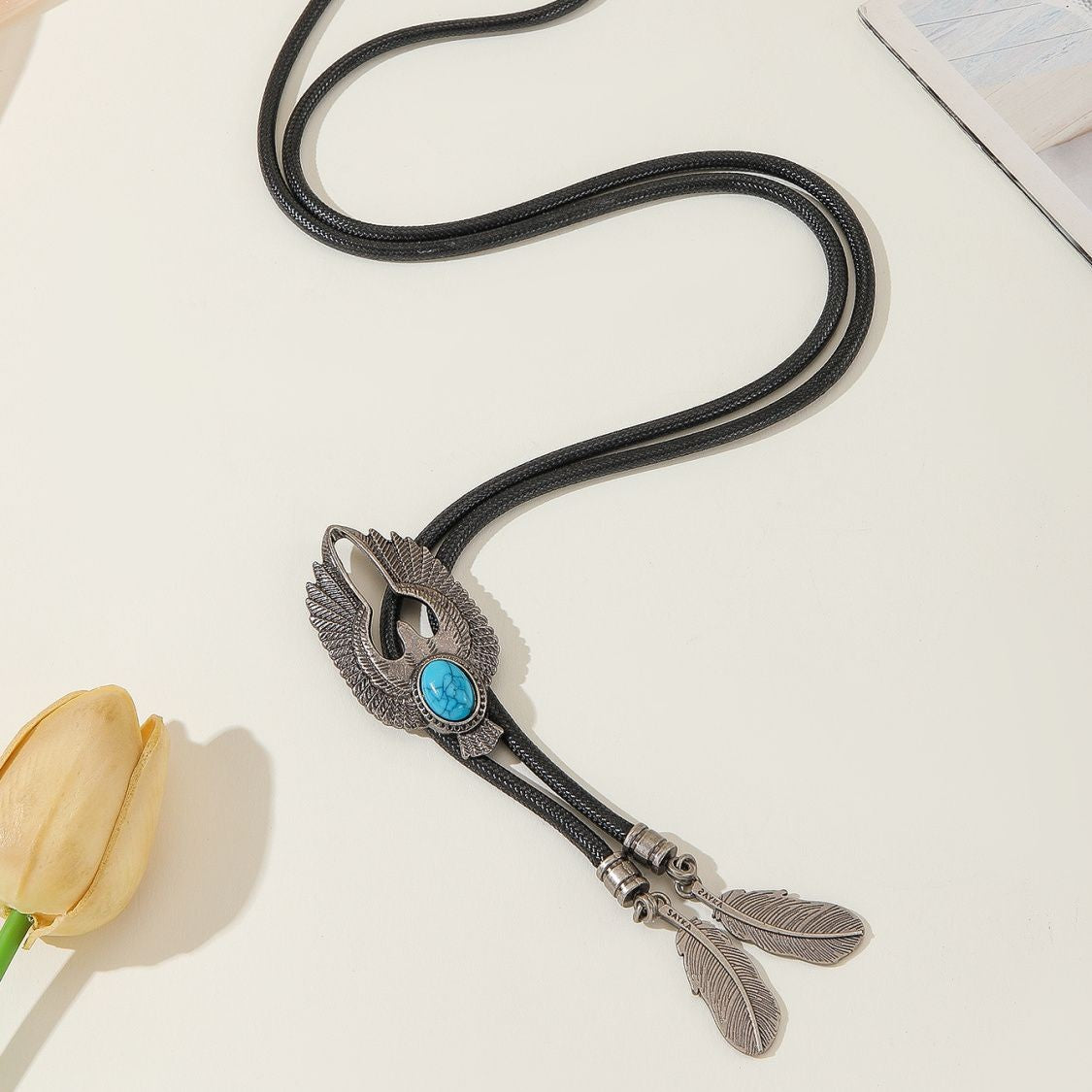 100cm Unisex Bolo Tie Leather Cord Shirt Collar Lanyard
