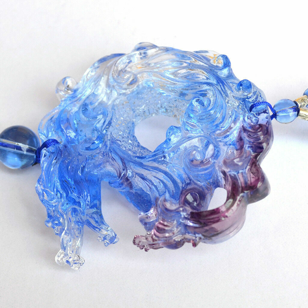 Liuli Blue Crystal Dragon Car Hanging Ornament Feng Shui Talisman Amulet Pendant