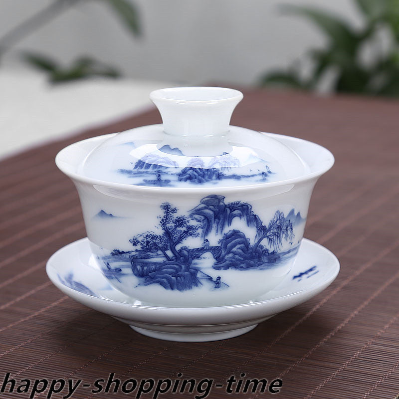 200ml Chinese porcelain gaiwan under glaze print China tureen tea bowl & sau