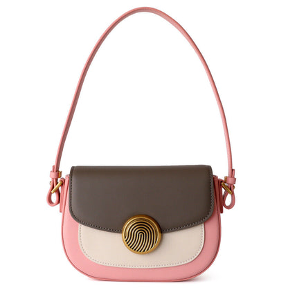 Real Leather Colorblock Small Flap Saddle Shoulder Bag Handbag Purse Crossbody