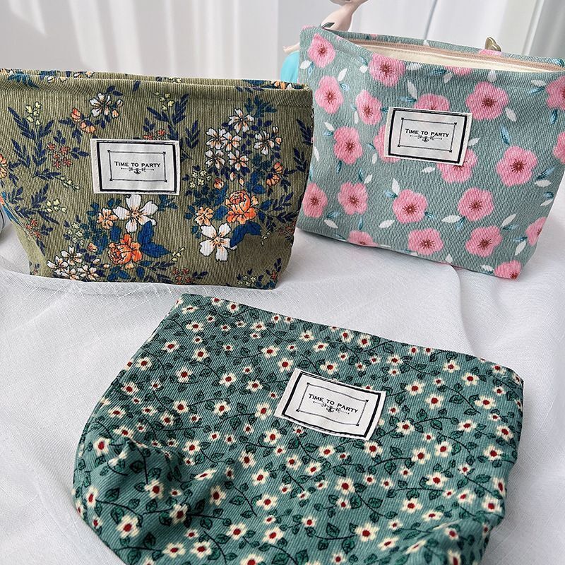 Corduroy Retro Leopard Print Cosmetic Bag Travel Cosmetic Pouch Storage Make Up