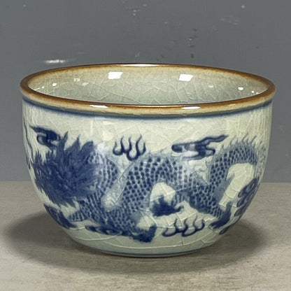 Chinese Porcelain Jingdezhen Blue And White Dragon Pattern Tea Cup 3.42 Inch Big