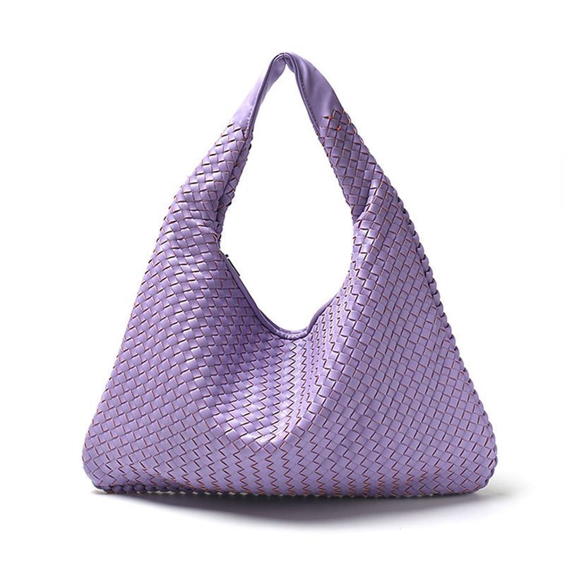 Leather Shoulder Bags Handmade Woven Handbag Big Capacity Patchwork Zipper Purse
