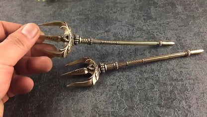 Solid Brass Trident Tea Pet Decorative Knife Miniature Greek Mythical Poseidon -