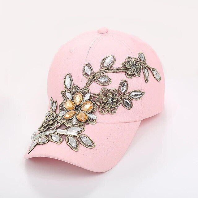 Crystal Women Baseball Cap Adjustable Snapback Casual Travel Flower Sport Hats