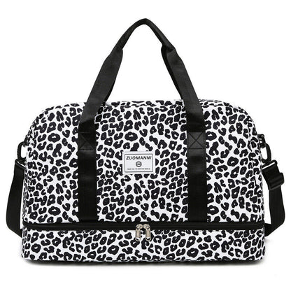 Travel Luggage Bag Women Leopard Waterproof Sport Gym Dry Wet Separation Handbag