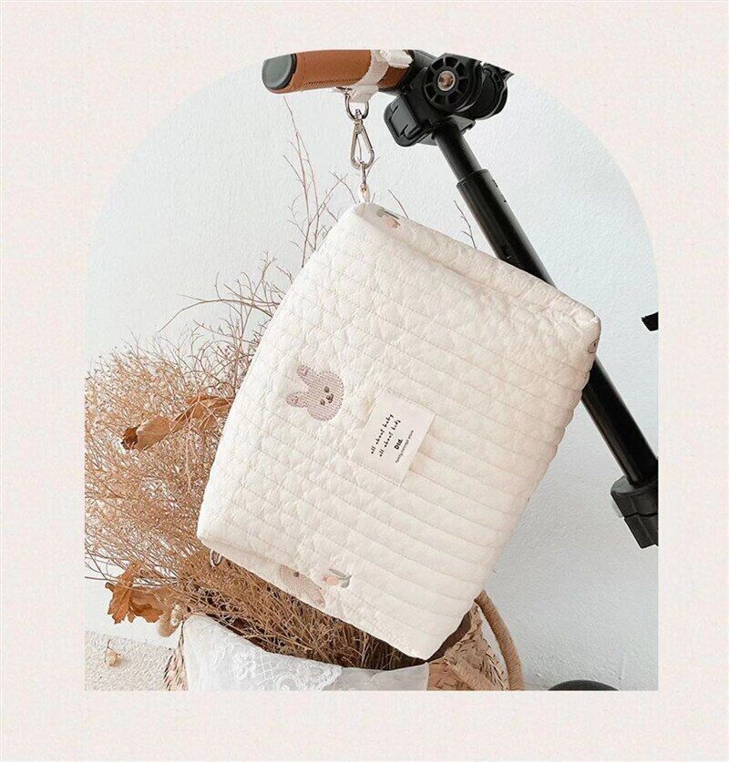 Baby Stroller Bag Baby Beige Zipper Diaper Handbag Mummy Shoulder Bag Traveling