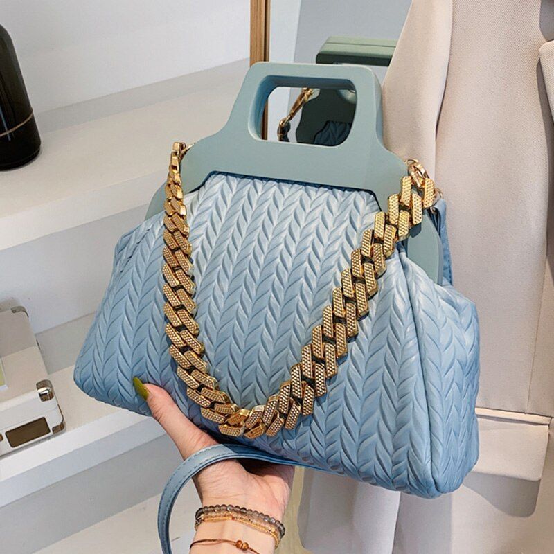 Clip Shell Bag Chain Crossbody Fold Totes Evening Clutch Handbag Shoulder Purse