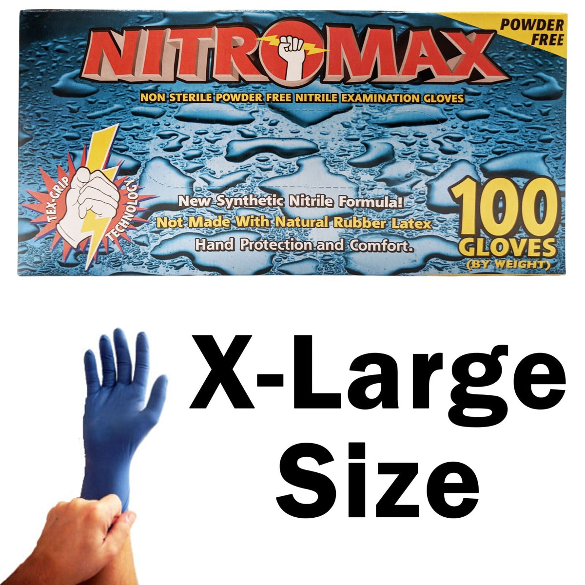 100 Count SIZE X-LARGE Powder-Free Nitrile Gloves, 5 Mil, Food Grade, Disposable