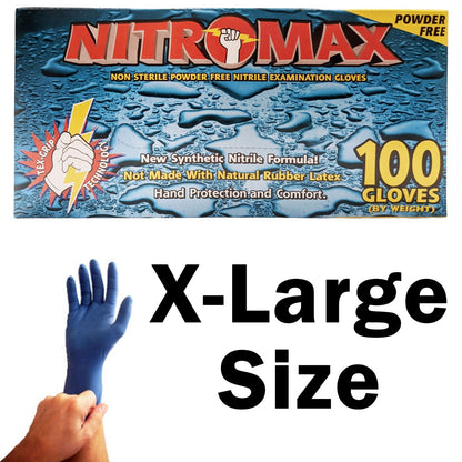 100 Count SIZE X-LARGE Powder-Free Nitrile Gloves, 5 Mil, Food Grade, Disposable