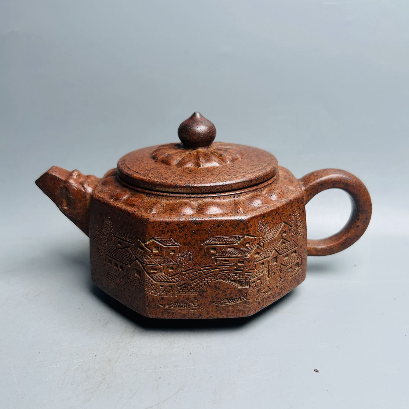 Vintage Chinese Yixing Purple Clay Teapot Zisha Ceremony Carving Collectible Art