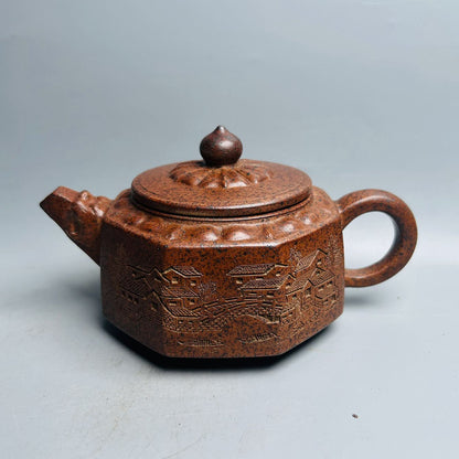 Vintage Chinese Yixing Purple Clay Teapot Zisha Ceremony Carving Collectible Art