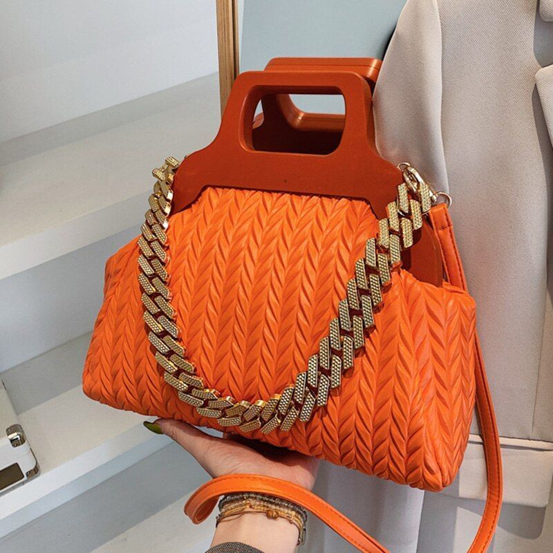 Clip Shell Bag Chain Crossbody Fold Totes Evening Clutch Handbag Shoulder Purse