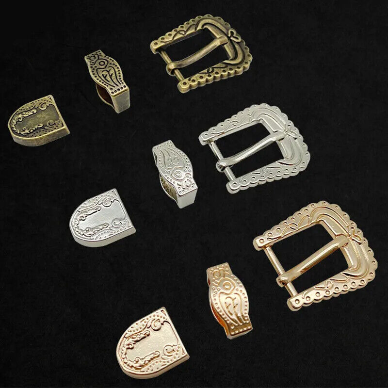 Women Belt Buckles 3Pcs Vintage Carved Metal Pin Jeans Waistband DIY Accessories