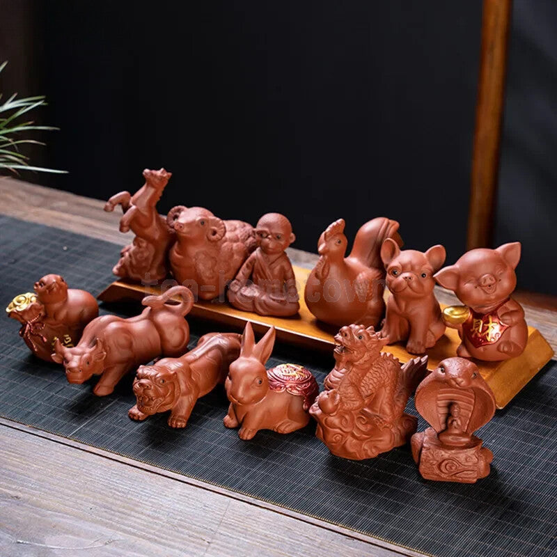 Creative Purple Sand 12 Zodiac Animal Decoration Tea Pet Lovely Desktop Ornament