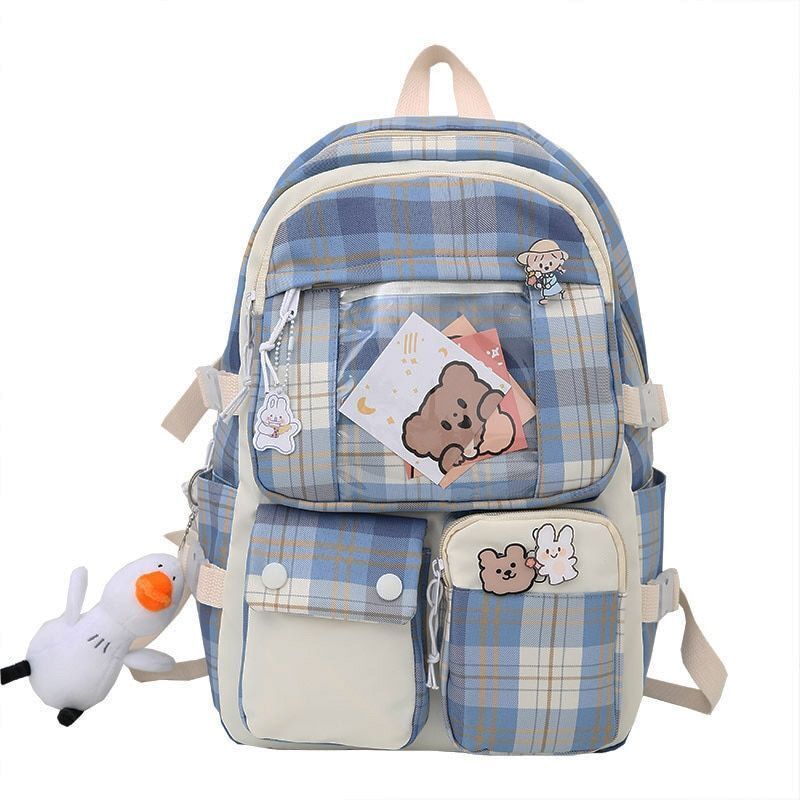 Plaid Transparent Contrast Color Leisure Backpack Large Nylon Bag Polyester 1PC
