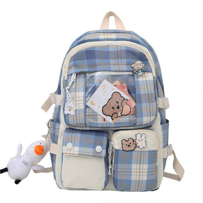 Plaid Transparent Contrast Color Leisure Backpack Large Nylon Bag Polyester 1PC