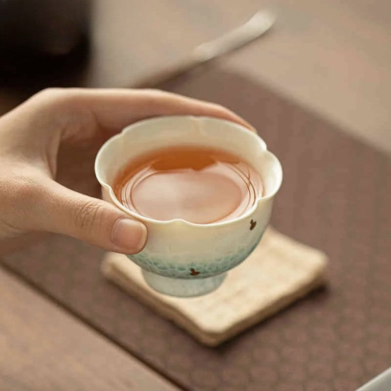 Crystalline Glaze High Foot Teacup Zen Tea Bowl Mug Tea-tasting Meditation Cup