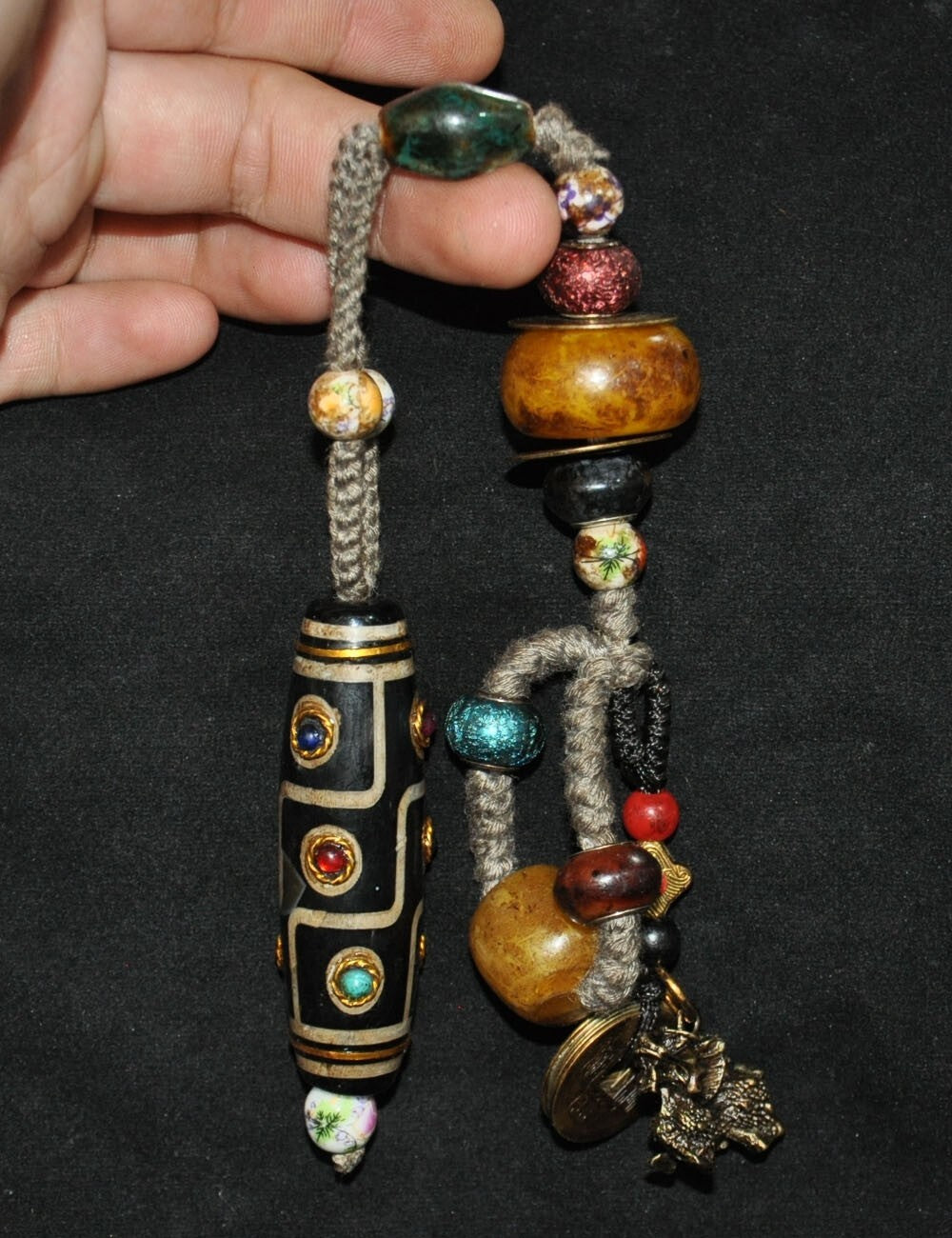 Collect Rare Authentic Old Tibet tibetan agate dzi Inlay gem Pray beads Antiques