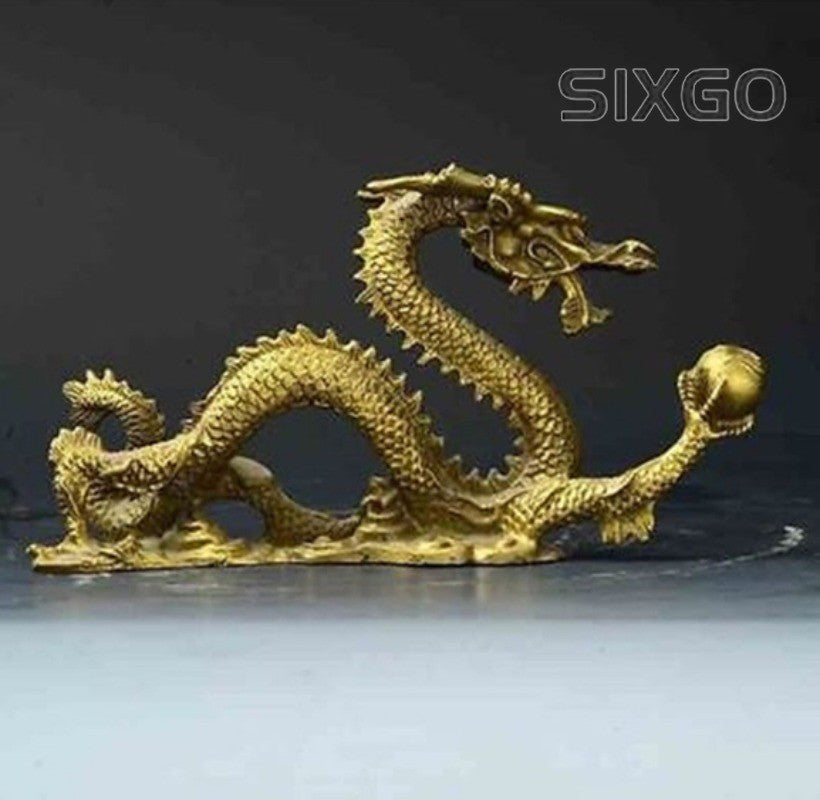 Chinese Luck Feng Shui Dragon Brass Hand-carved Statue figure table decoration