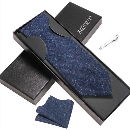 Men Necktie Set 3Pcs Clips Handkerchief Wool Gift Ties Suits Wedding Accessories