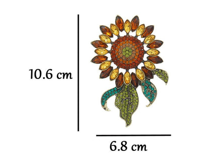 Vintage Sunflower Brooch 10.6×6.8cm Crystal Paved Oversized Lapel Pin Jewelry
