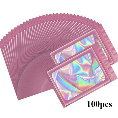 100pcs Smell Proof Mylar Bags Holographic Resealable Packaging Foil Pouch Bag*