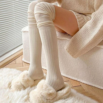 Women Socks Nylon Over Knee High Thick Patchwork Solid Colors Splicing Stockings