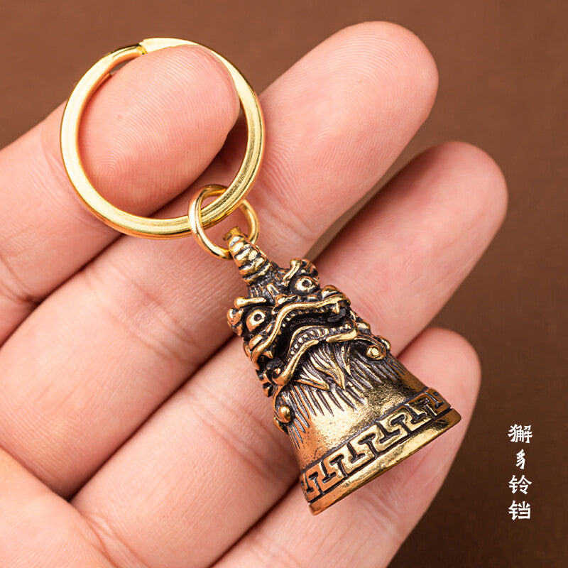 Brass Six Character Mantra Bell Keychain Ring Heart Sutra Copper Bell Pendant
