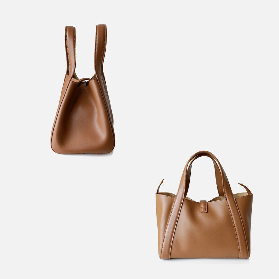 Trapeze Real Leather Tote Purse Hand Carry Bucket Basket Bag Crossbody Handbag