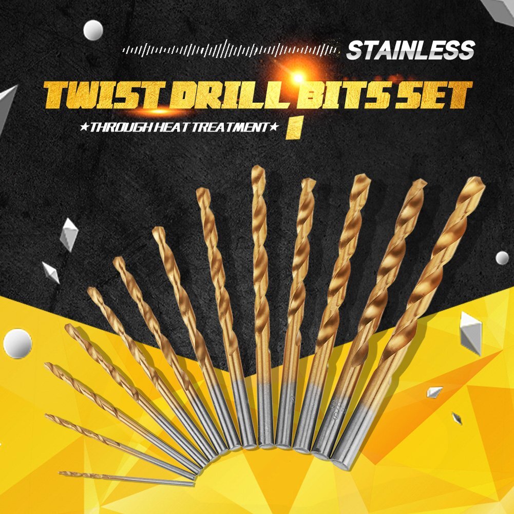 13Pcs HSS Titanium Coated Twist Drill Bit Set 1.5-6.5mm Hex Shank For wood Metal