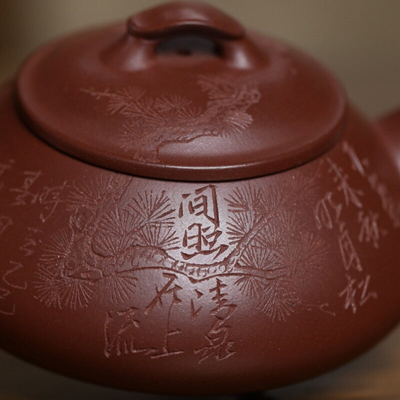 Handmade Tea Pot Carved Real Yixing Zisha Purple Clay Pot Certificate Paper New