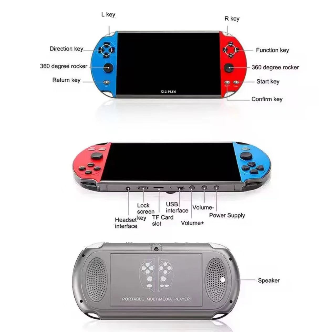 New X12 Plus 7inch Video Game Console Handheld Retro Game Player in 1000+Games