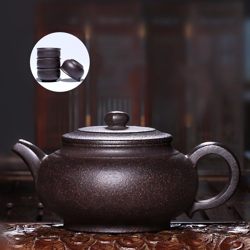 Master Handmade Tea Pot With Matching 4 Tea Cups Pure Zisha Yixing Pot Marked