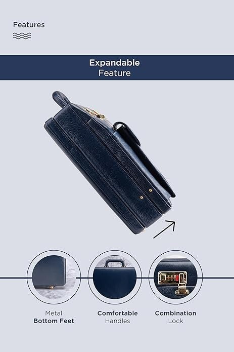 New Leather Travel Briefcase with Combination Lock Office Business Handbag