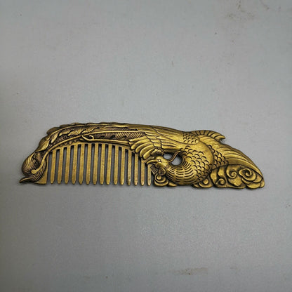 Exquisite Old Chinese Phoenix Comb Statue Copper Handmade